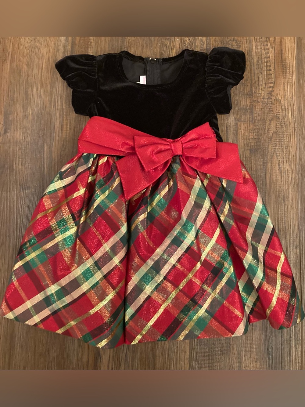 Bonnie Baby Black Velvet Bodice & Tartan Plaid Christmas/Holiday  Dress